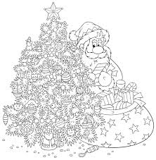 Kolorowanka Mikołaj chowa się za świąteczną choinką